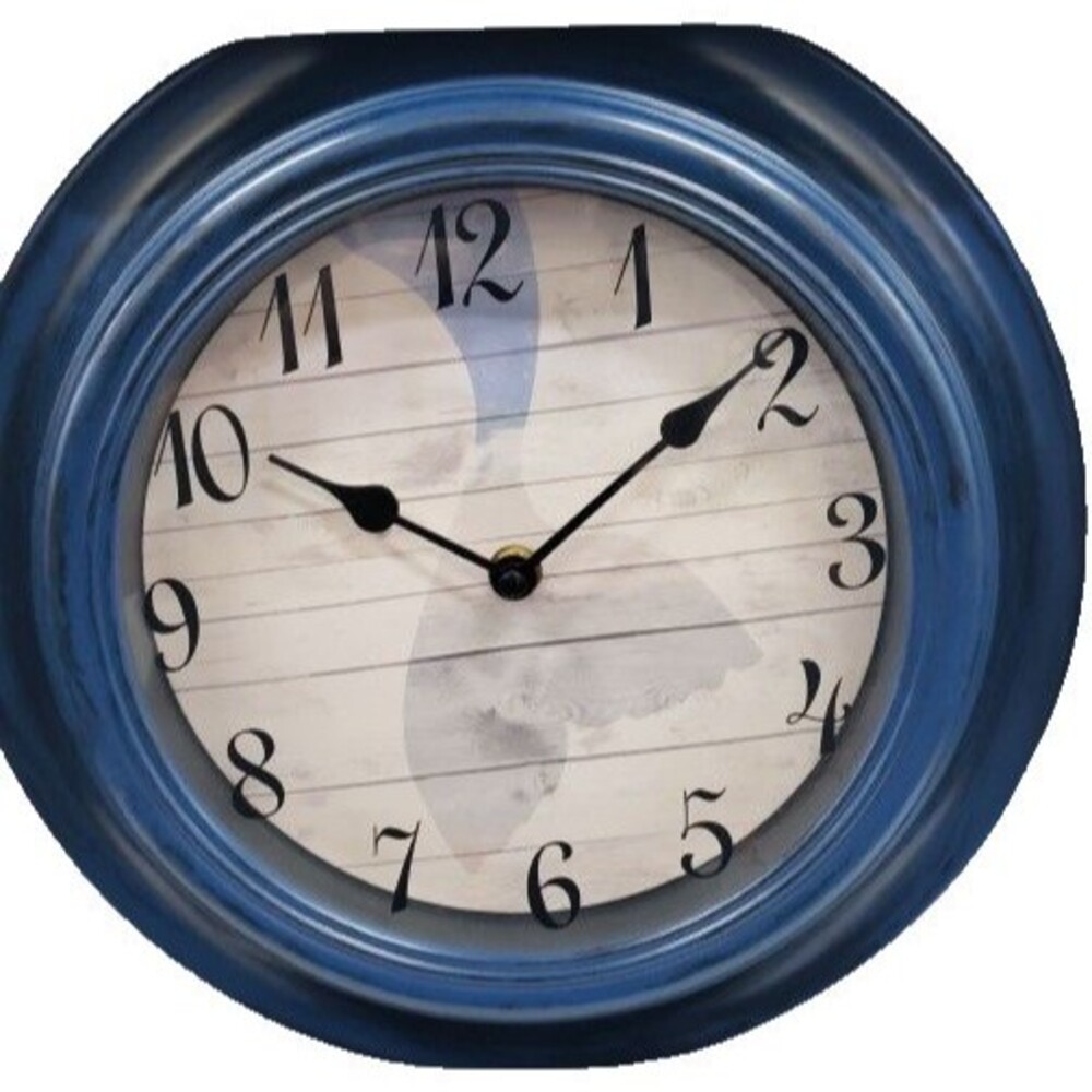 Plastic Round Kitchen Wall Clock, 11.75", HUMPBACK WHALE TAIL,blue rim, Skytimer